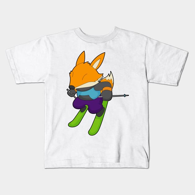 Fox Skier Ski Winter sports Kids T-Shirt by Markus Schnabel